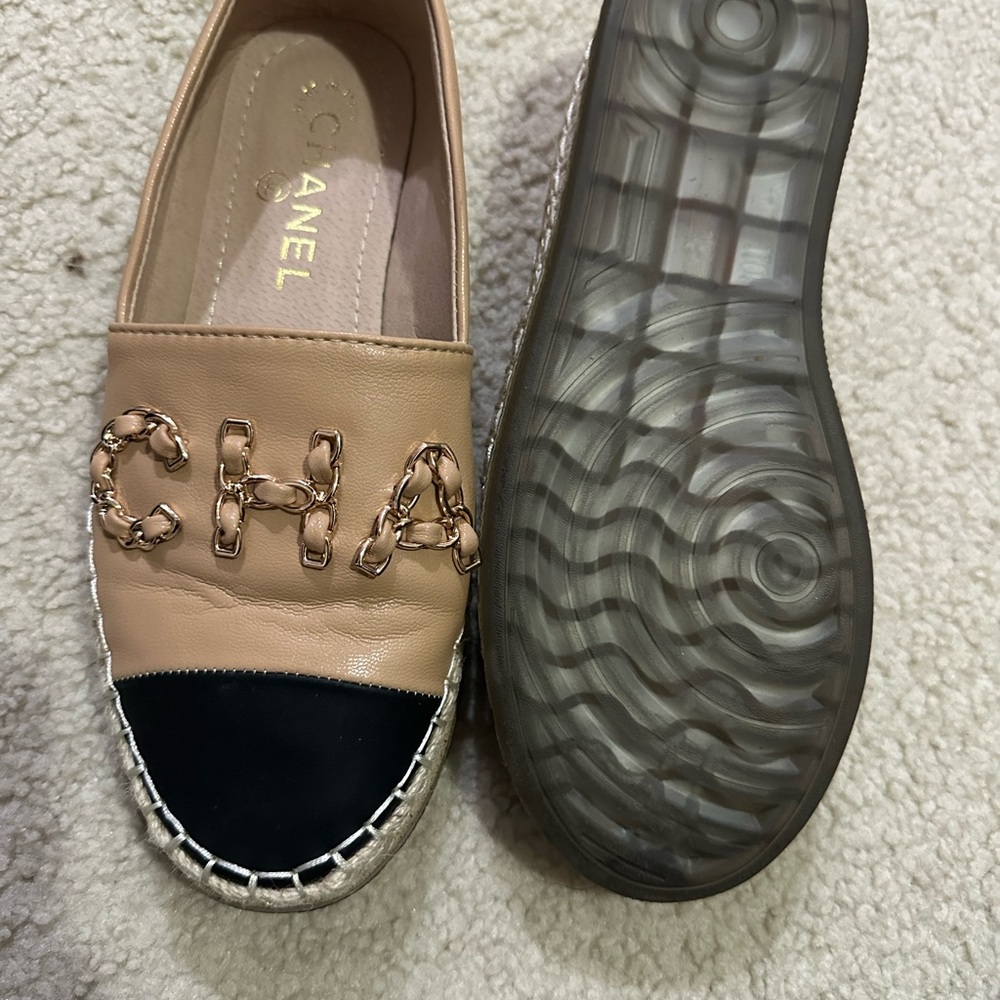 CHANEL Two-Tone Leather Espadrilles